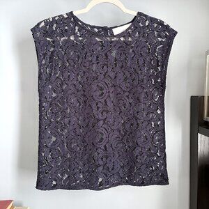 LOFT Open Lace Top (Navy) XSP